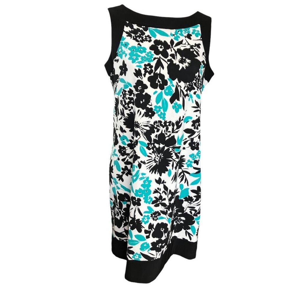 Jessica Howard Turquoise Black White Sleeveless Floral Dress Size 10